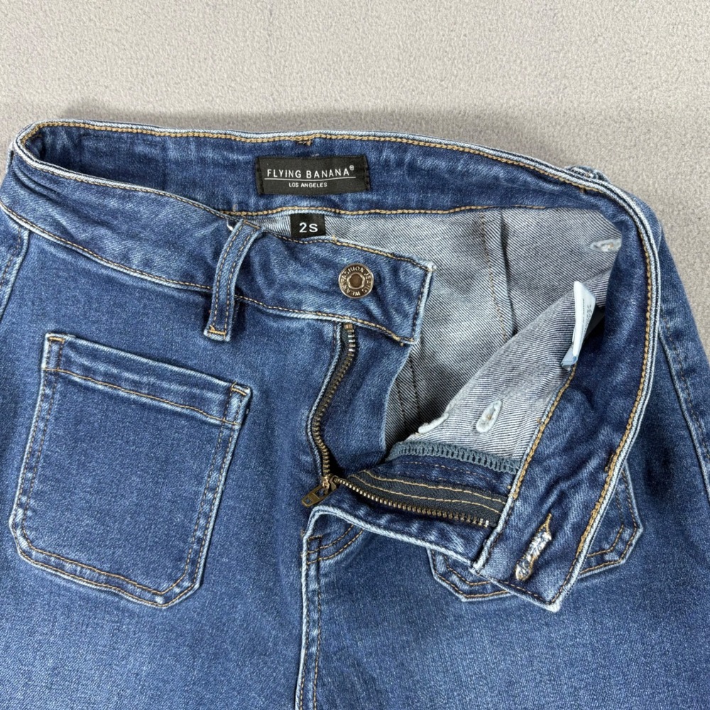 Flying Banana Flare Jeans Women 2S Blue Excellent Patch Pocket High Rise FLB-P-1 - Picture 3 of 8